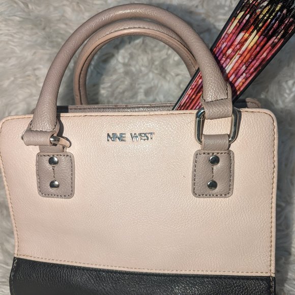 Nine West Vegan Leather Mini Handbag Cream and Black Color Block - Picture 2 of 6